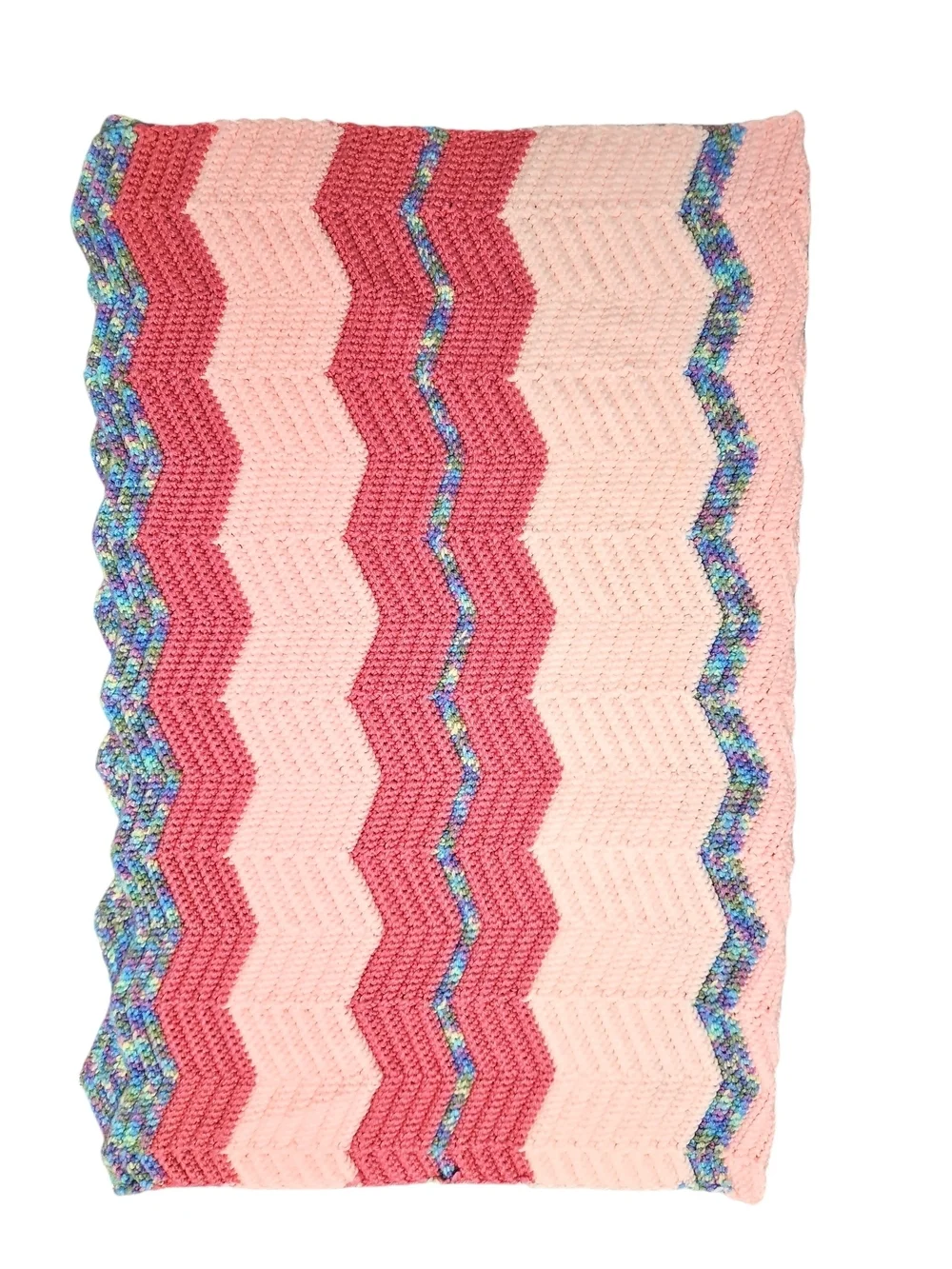 Chevron Hand Knit Throw Baby Blanket in Pink & Blue